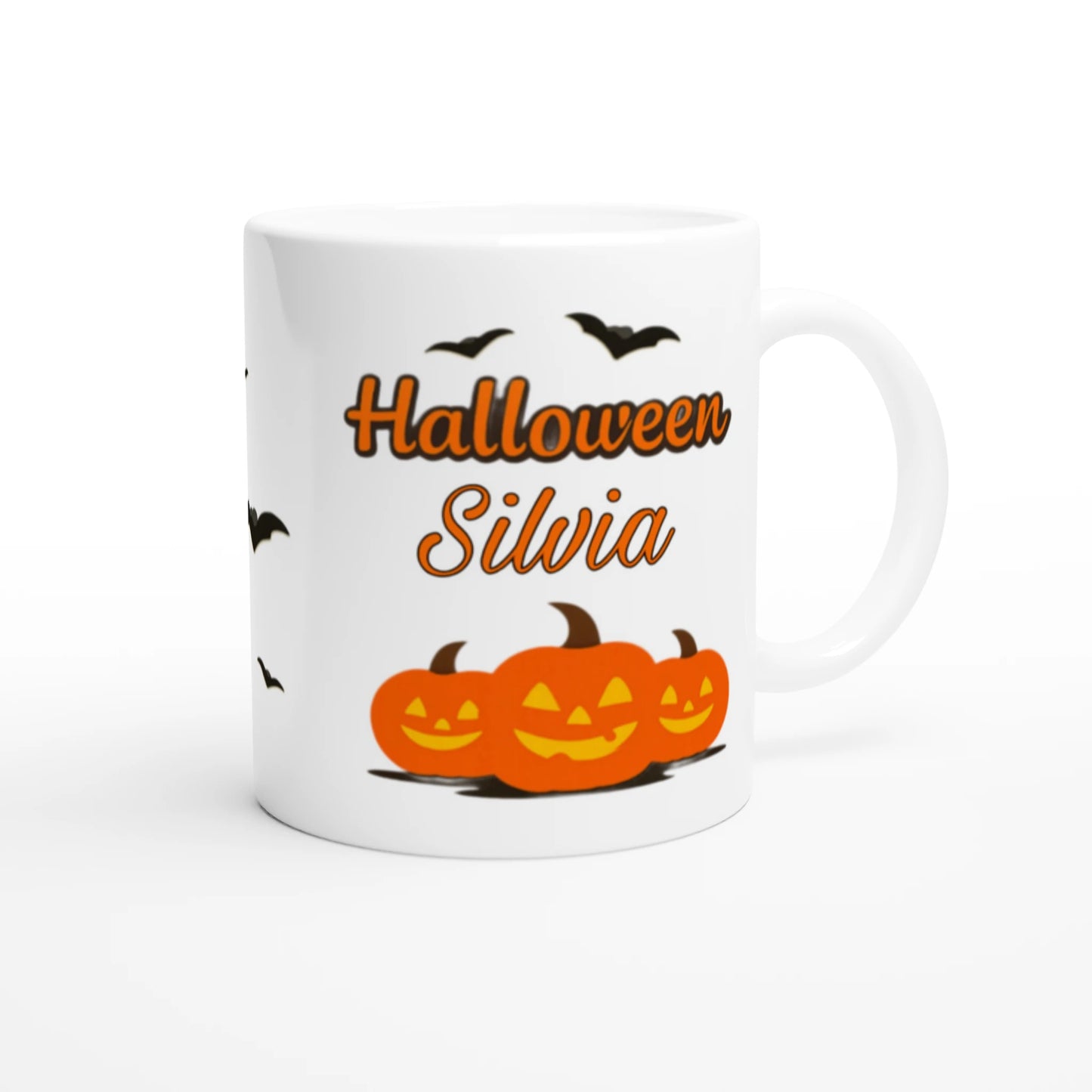 Cană Halloween personalizată cu numele Silvia, ceramică 325ml, vedere laterală dreapta