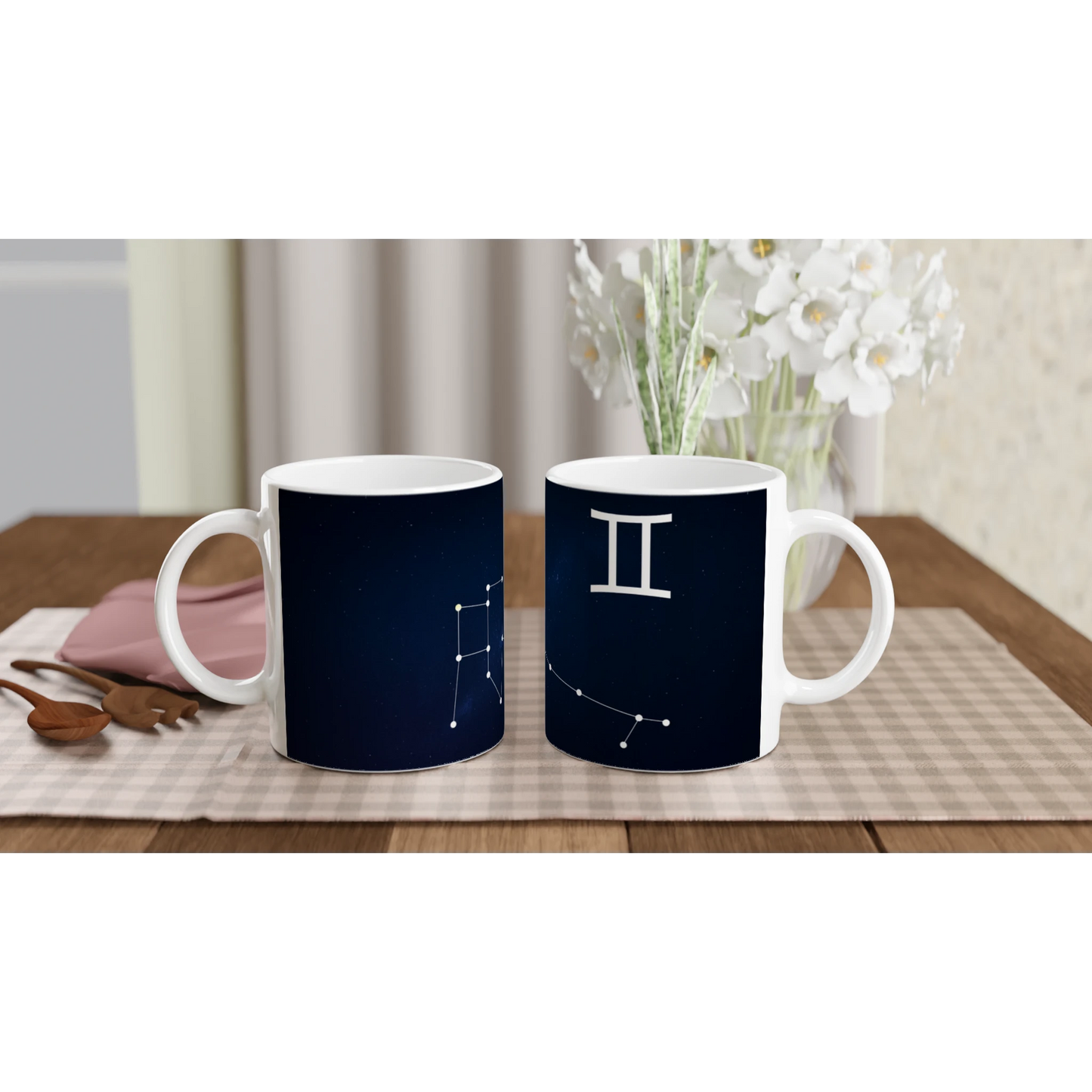 Două căni zodiacale din ceramică 325 ml, design jucăuș dedicat zodiei Gemeni