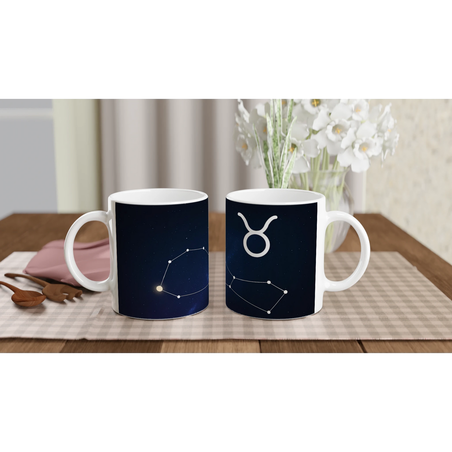Două căni zodiacale din ceramică 325 ml, design elegant dedicat zodiei Taur