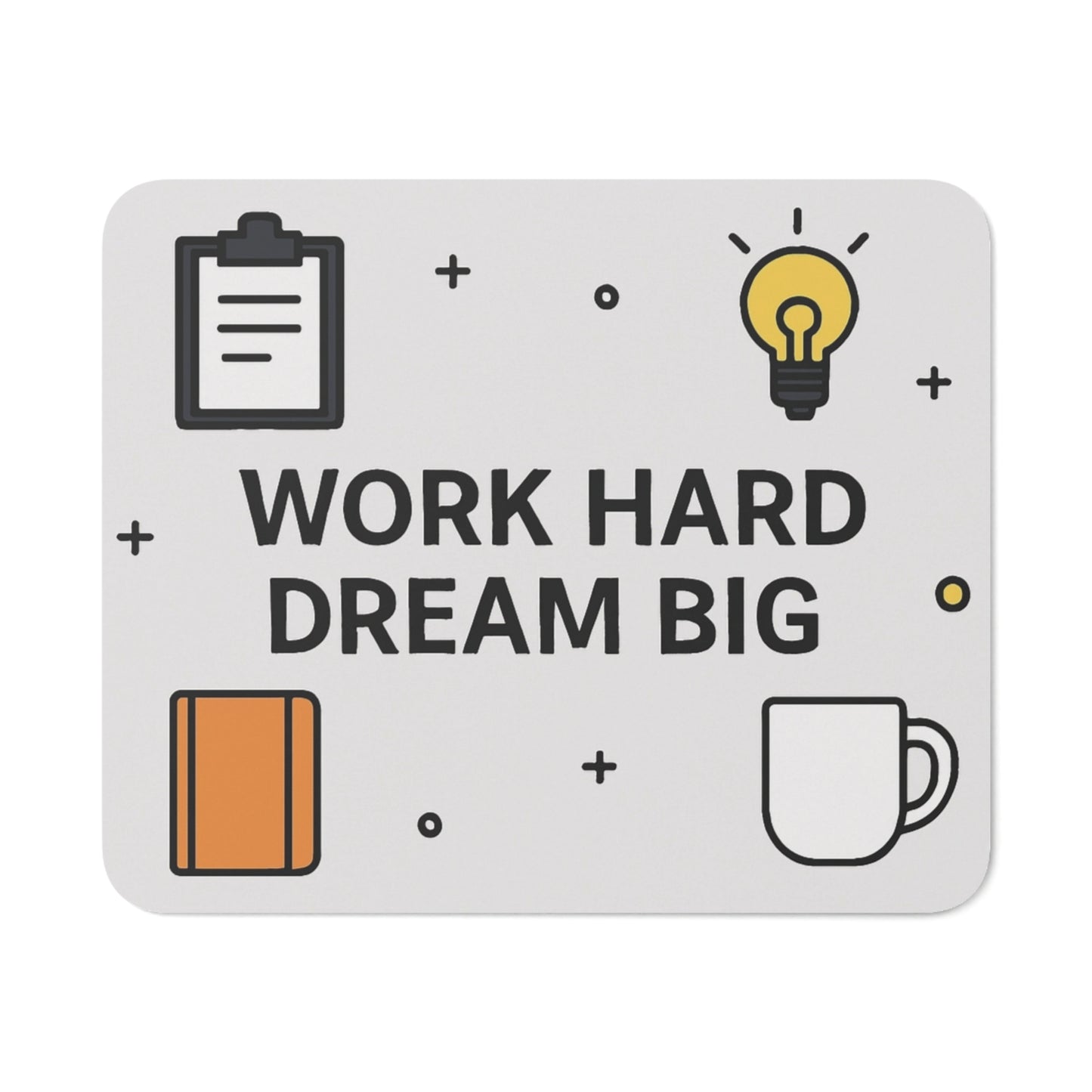 Mouse pad FocusFuel Office Edition pe fundal alb, design minimalist cu mesaj WORK HARD DREAM BIG