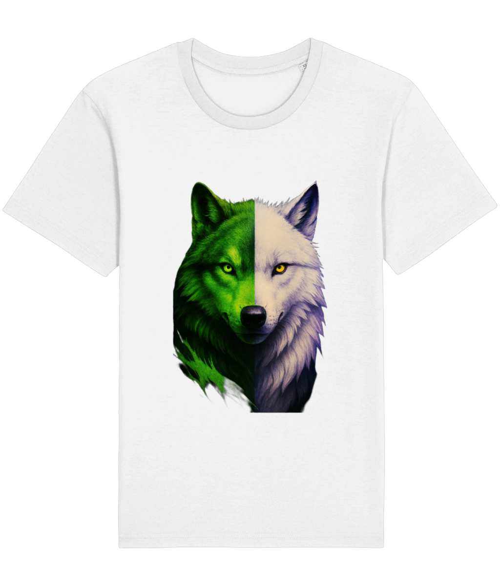 Tricou tubular unisex alb Rocker-Wolf din bumbac organic 100% cu design lup hibrid