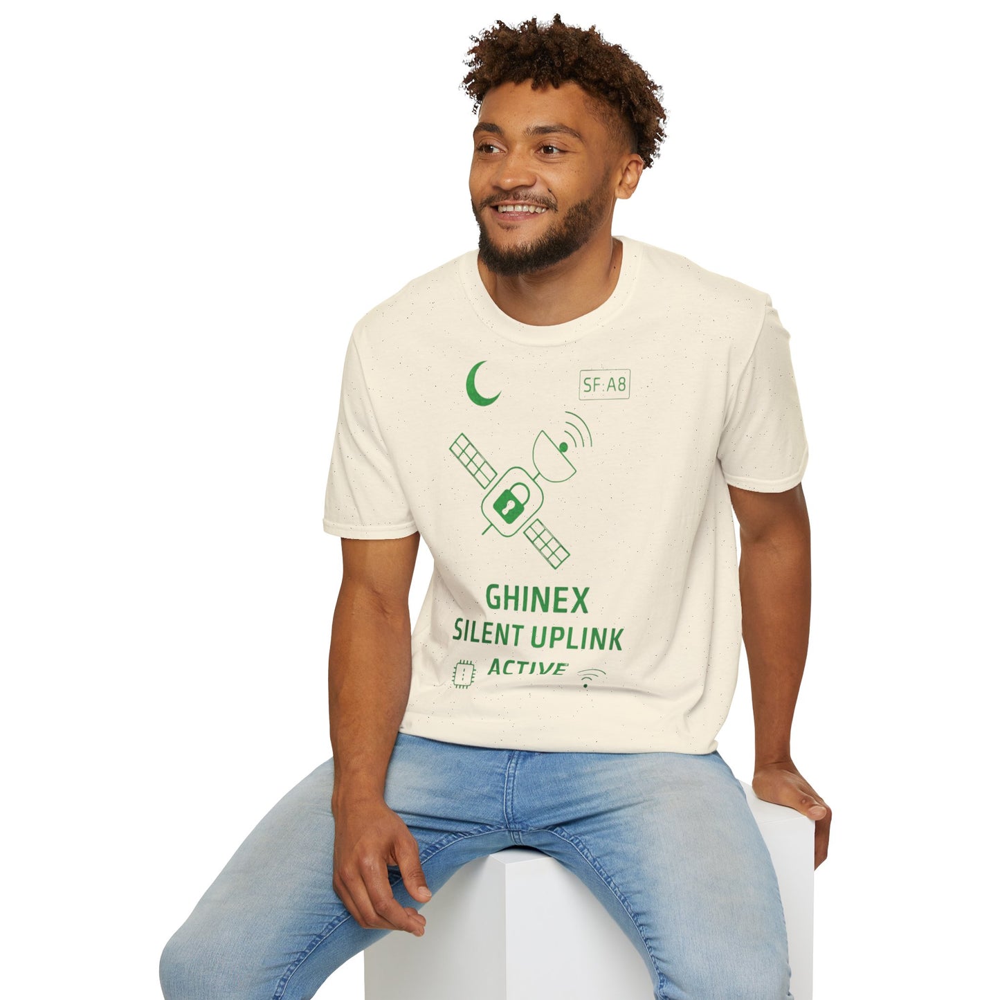 Tricou unisex Active Link din bumbac 100%, design satelit, culoare naturala