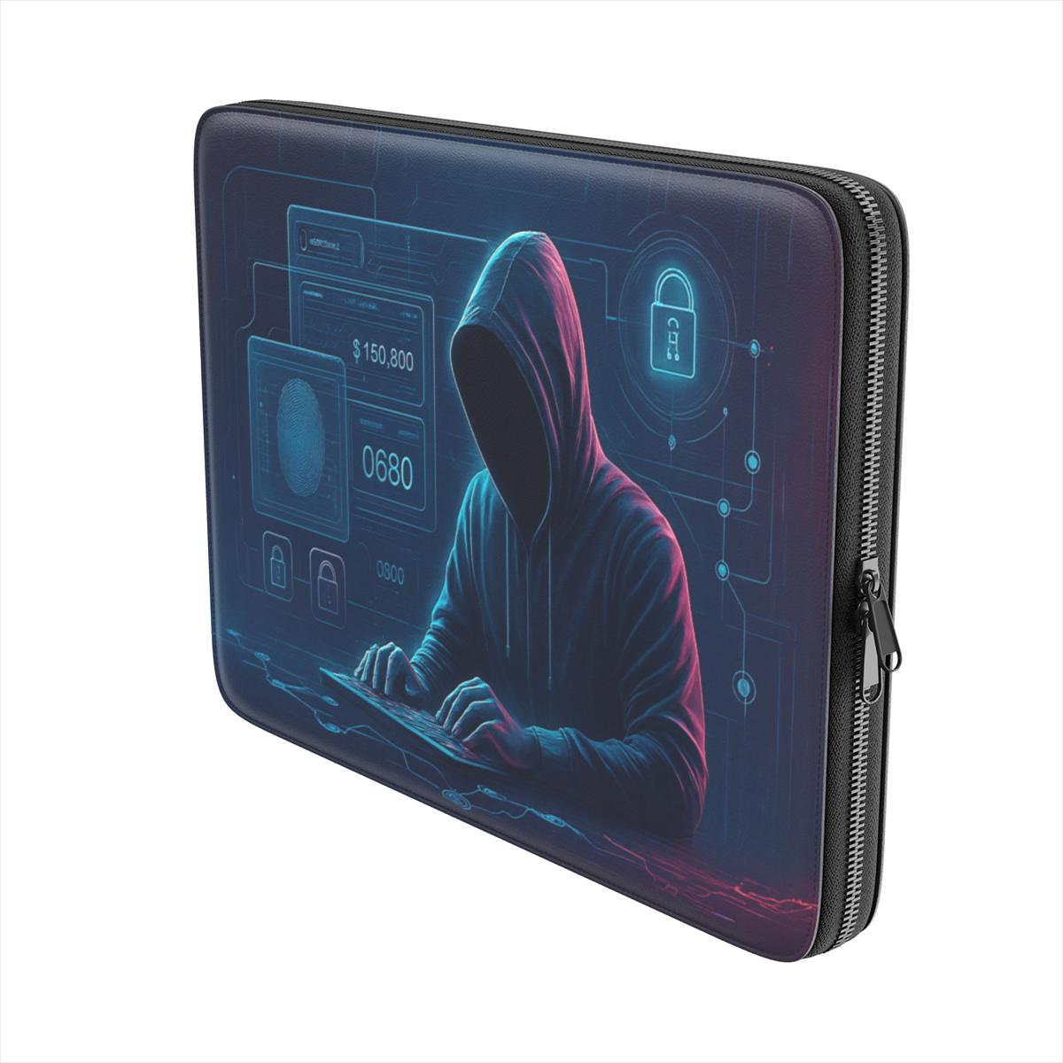 Husă Laptop Cyber Sentinel – Design Hacker Futurist | Vegan Leather & Protecție Premium