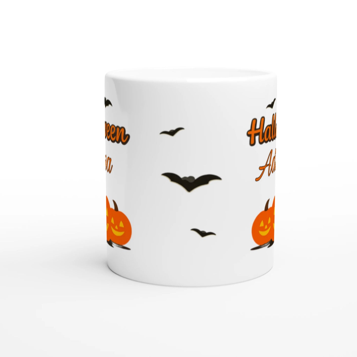 Cană Halloween personalizată cu numele Adina, ceramică 325ml, vedere frontală