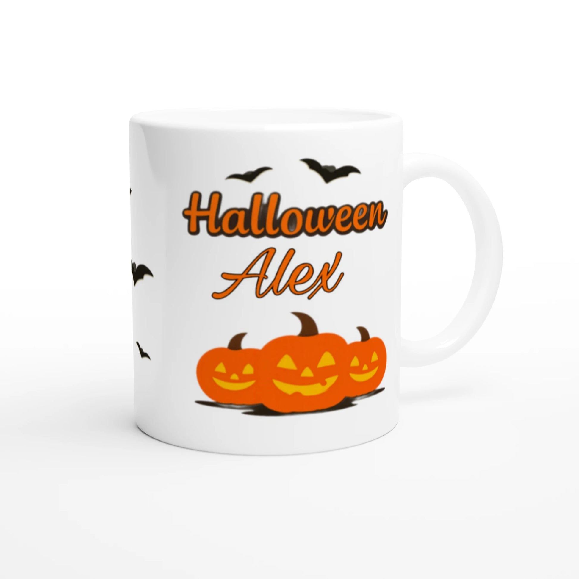 Cană Halloween personalizată cu numele Alex, ceramică 325ml, vedere laterală dreapta