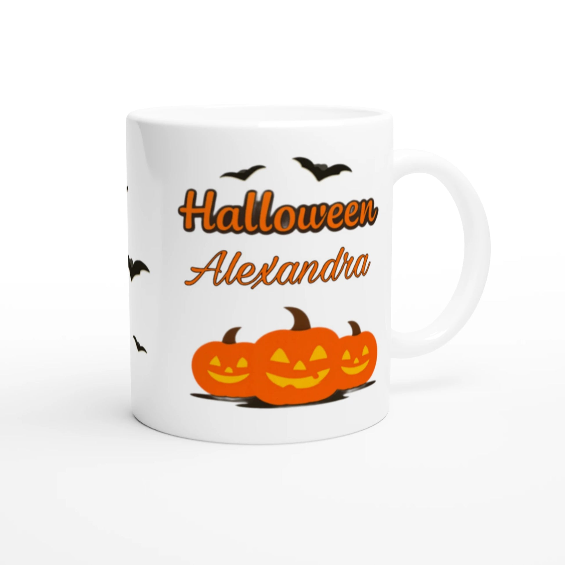 Cană Halloween personalizată cu numele Alexandra, ceramică 325ml, vedere laterală dreapta