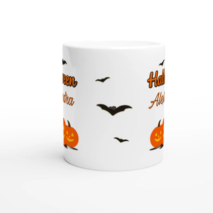 Cană Halloween personalizată cu numele Alexandra, ceramică 325ml, vedere frontală