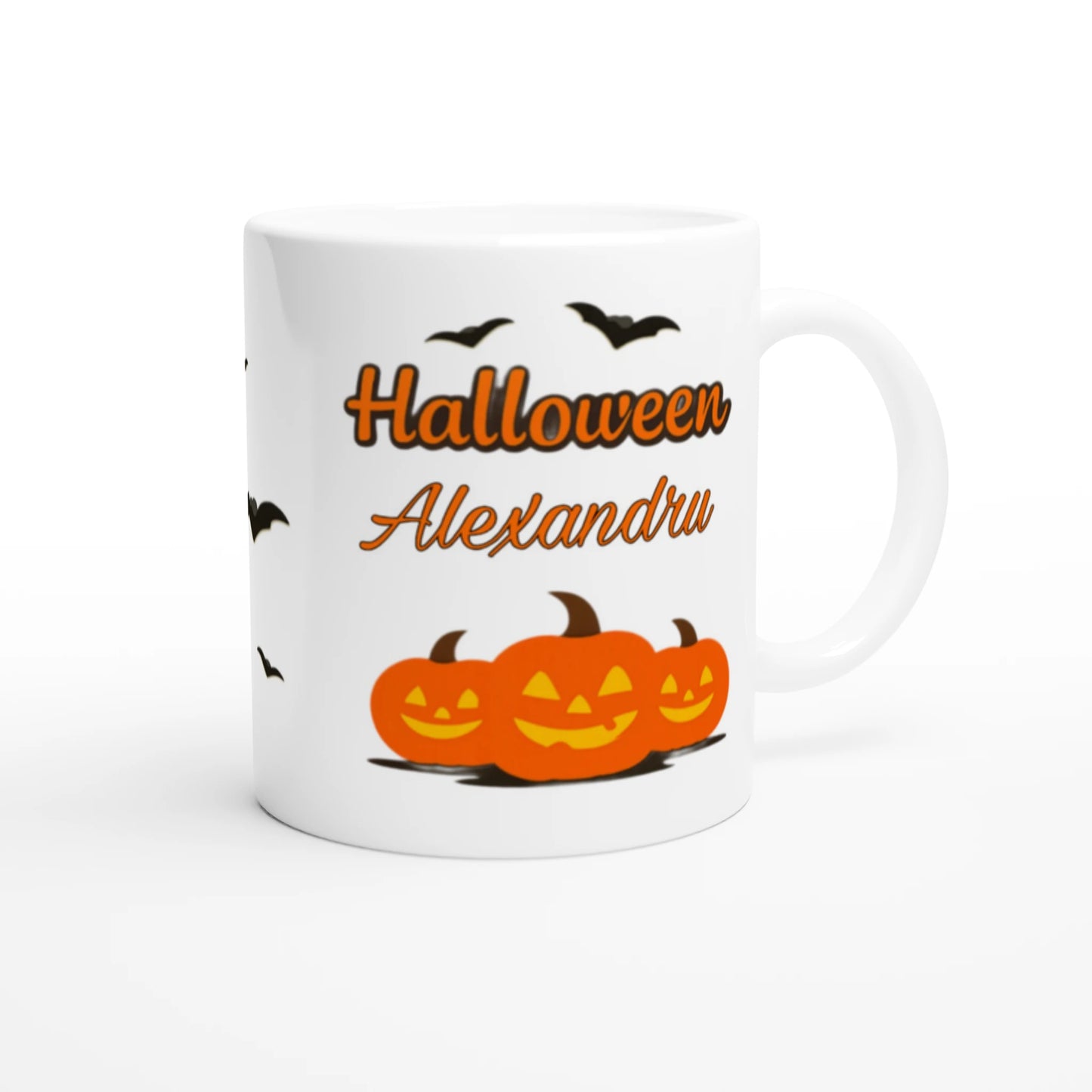 Cană Halloween personalizată cu numele Alexandru, ceramică 325ml, vedere laterală dreapta