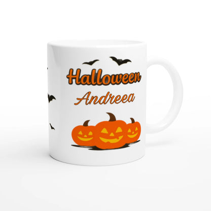 Cană Halloween personalizată cu numele Andreea, ceramică 325ml, vedere laterală dreapta