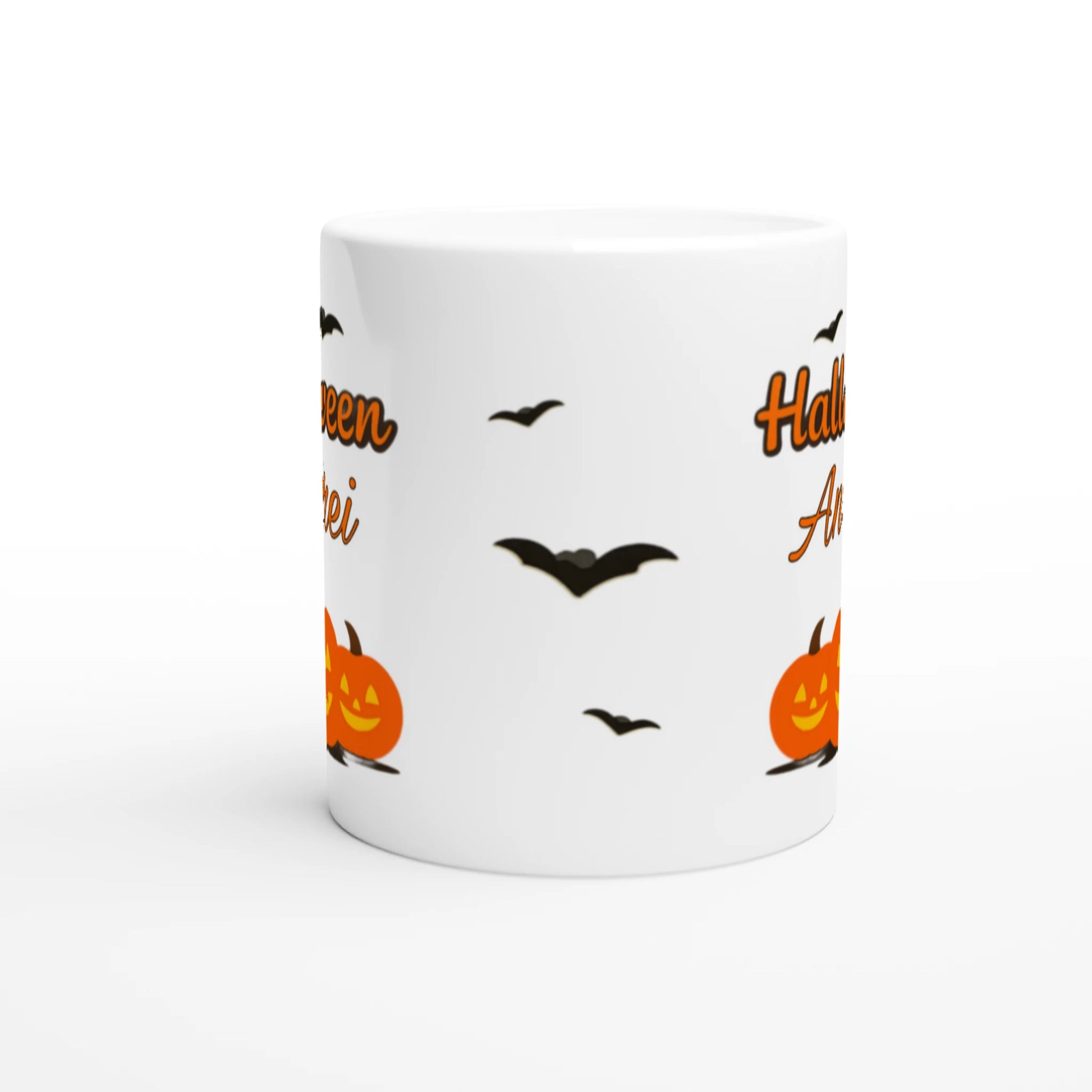 Cană Halloween personalizată cu numele Andrei, ceramică 325ml, vedere frontală
