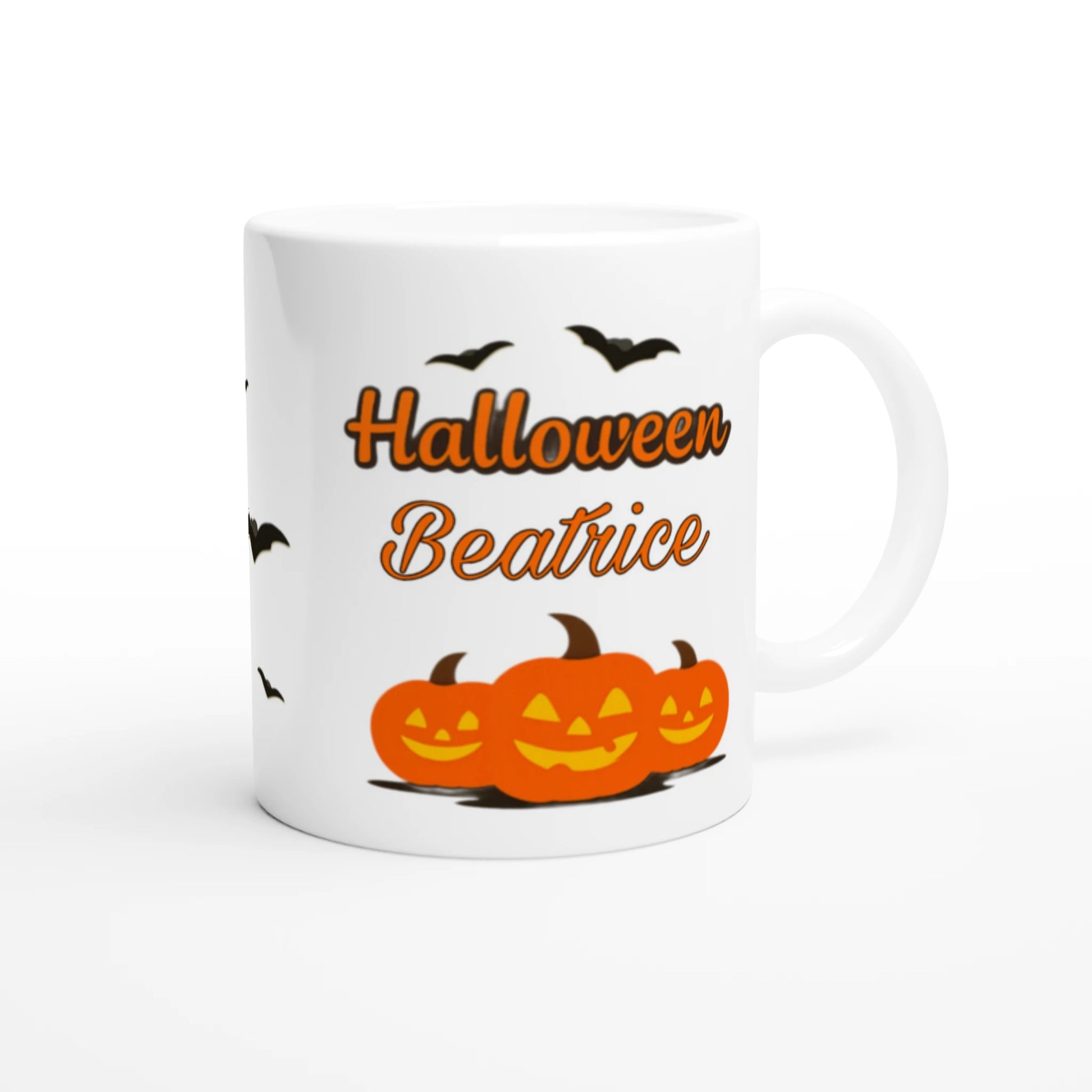 Cană Halloween personalizată cu numele Beatrice, ceramică 325ml, vedere laterală dreapta