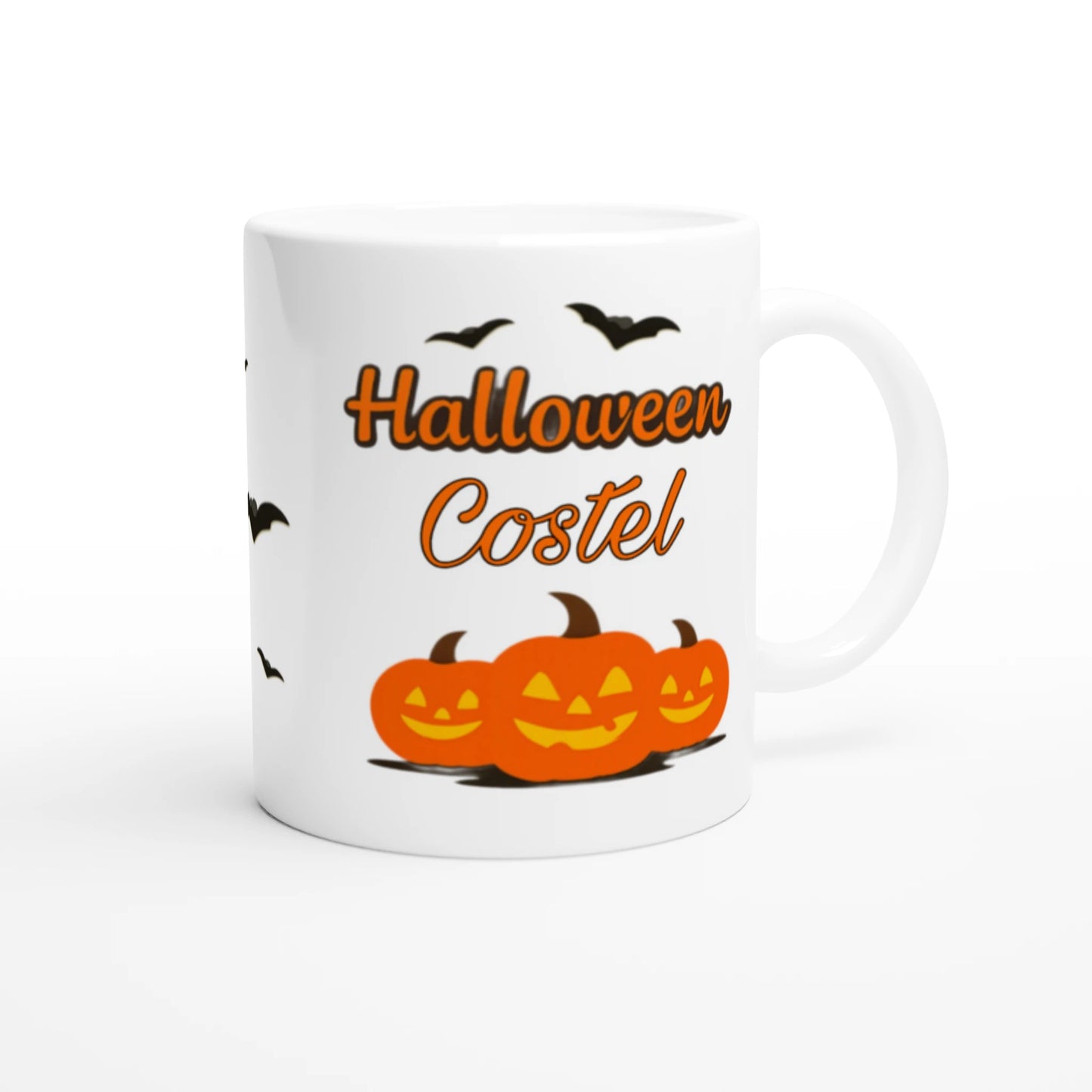 Cană Halloween personalizată cu numele Costel, ceramică 325ml, vedere laterală dreapta
