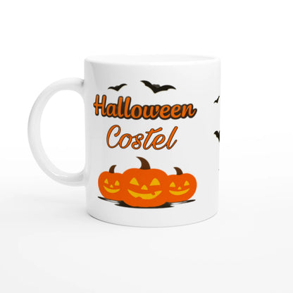 Cană Halloween personalizată cu numele Costel, ceramică 325ml, vedere laterală stânga