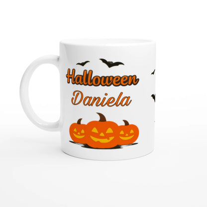 Cană Halloween personalizată cu numele Daniela, ceramică 325ml, vedere laterală stânga
