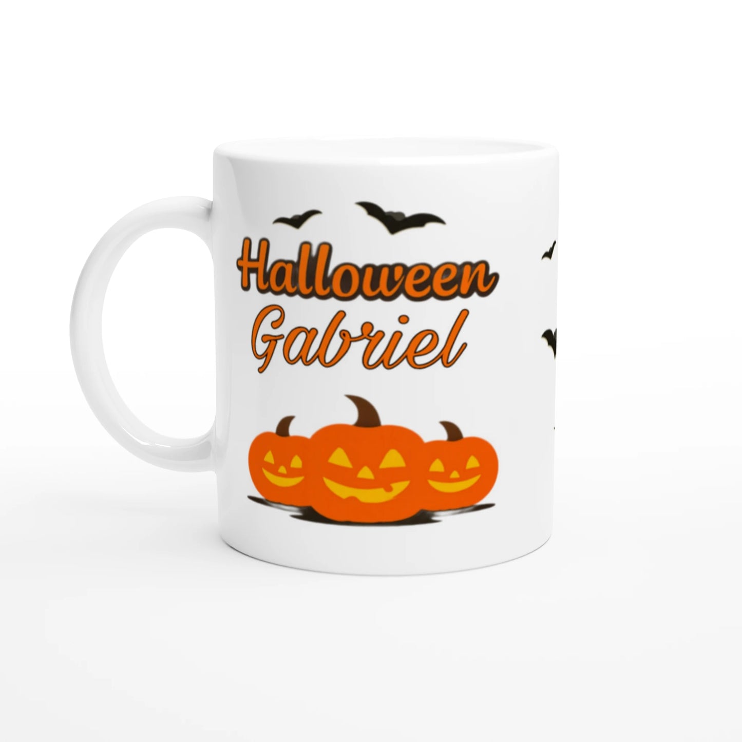 Cană Halloween personalizată cu numele Gabriel, ceramică 325ml, vedere laterală stânga