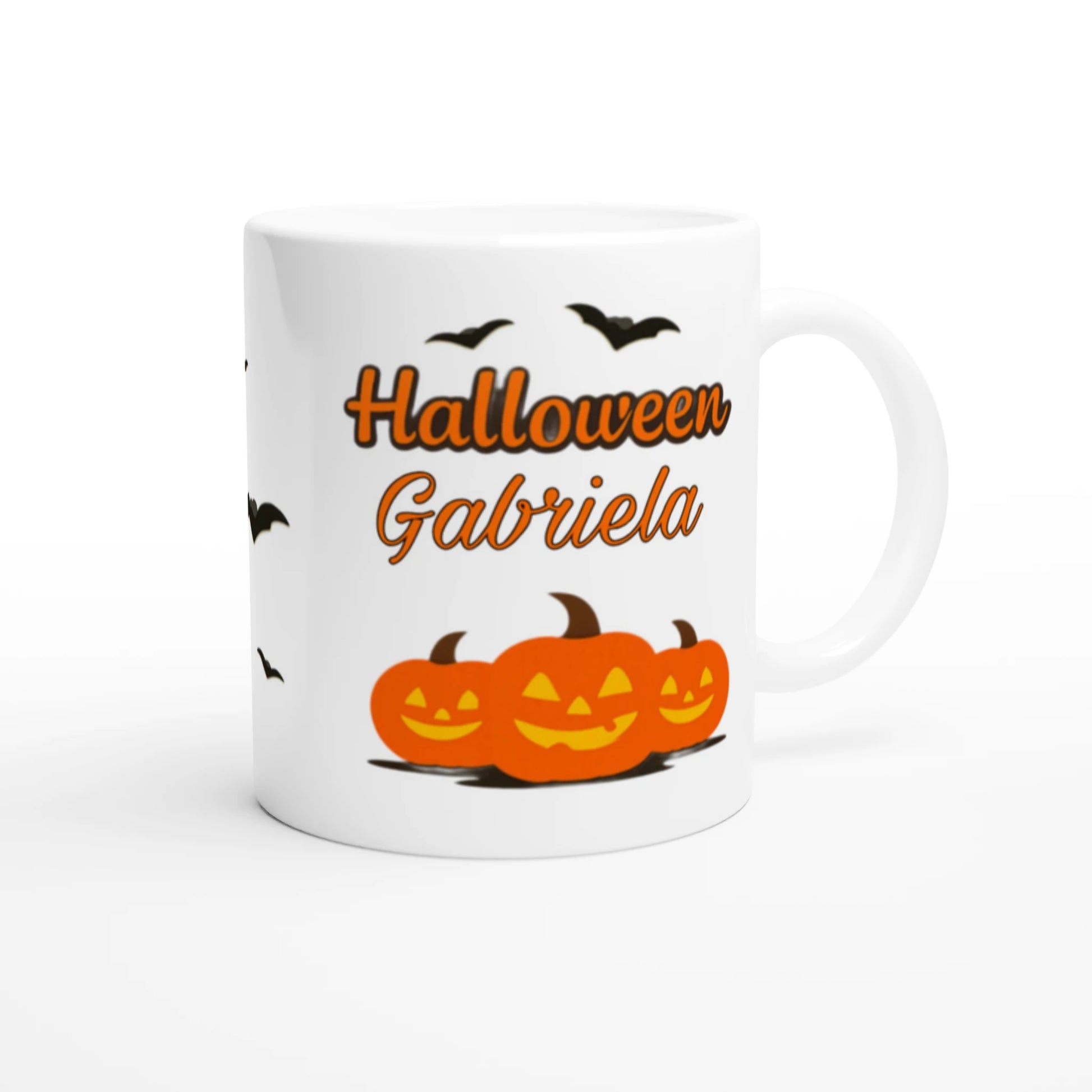 Cană Halloween personalizată cu numele Gabriela, ceramică 325ml, vedere laterală dreapta