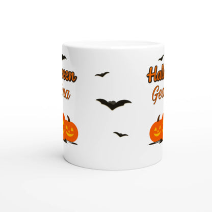 Cană Halloween personalizată cu numele Geanina, ceramică 325ml, vedere frontală
