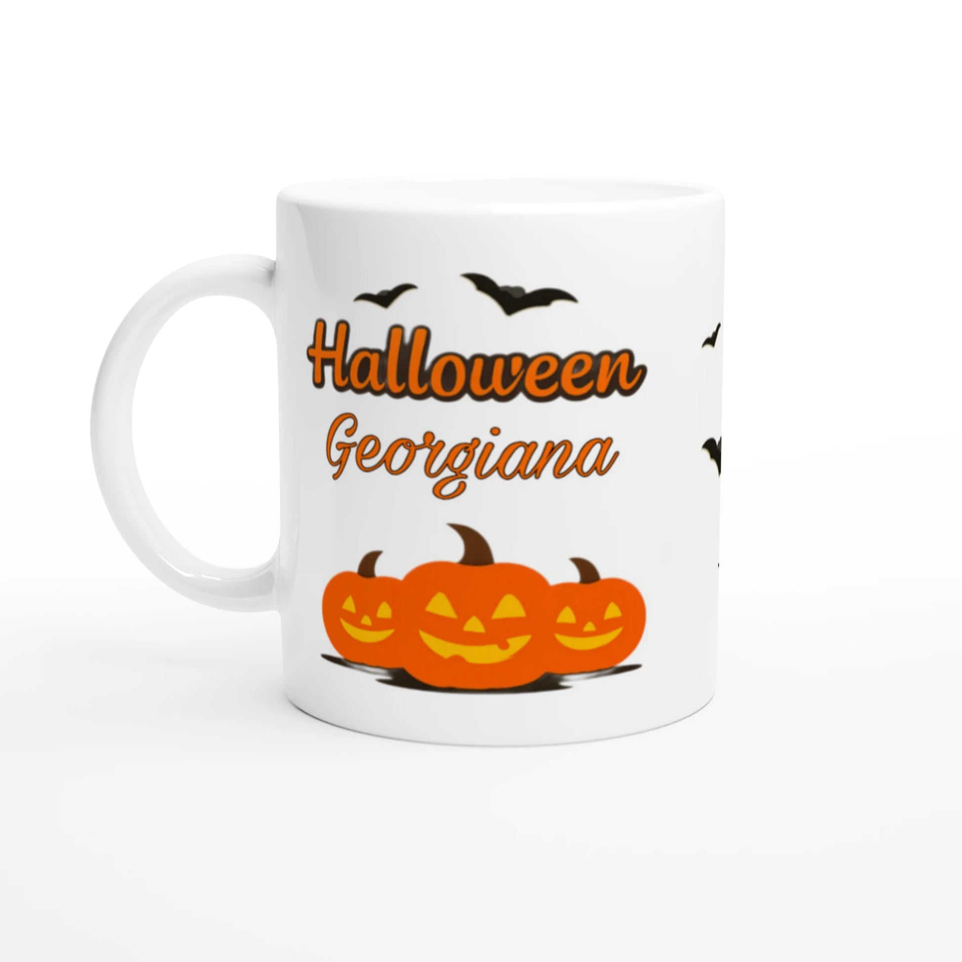 Cană Halloween personalizată cu numele Georgiana, ceramică 325ml, vedere laterală stânga