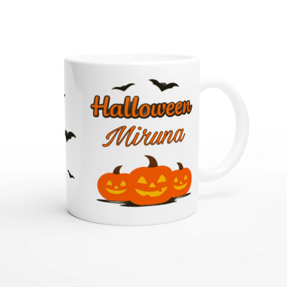 Cană Halloween personalizată cu numele Miruna, ceramică 325ml, vedere laterală dreapta