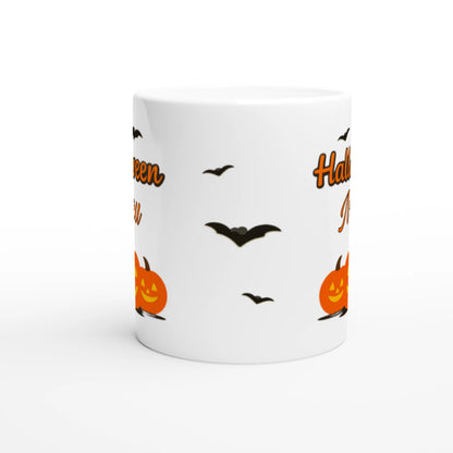Cană Halloween personalizată cu numele Nicu, ceramică 325ml, vedere frontală