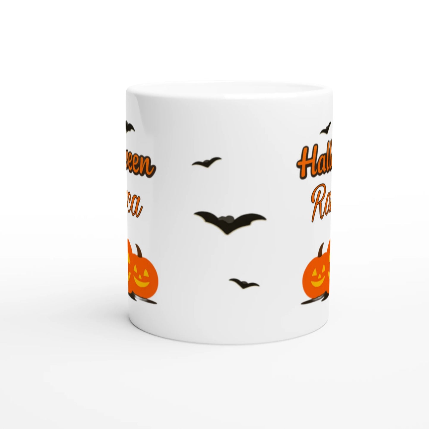 Cană Halloween personalizată cu numele Raluca, ceramică 325ml, vedere frontală