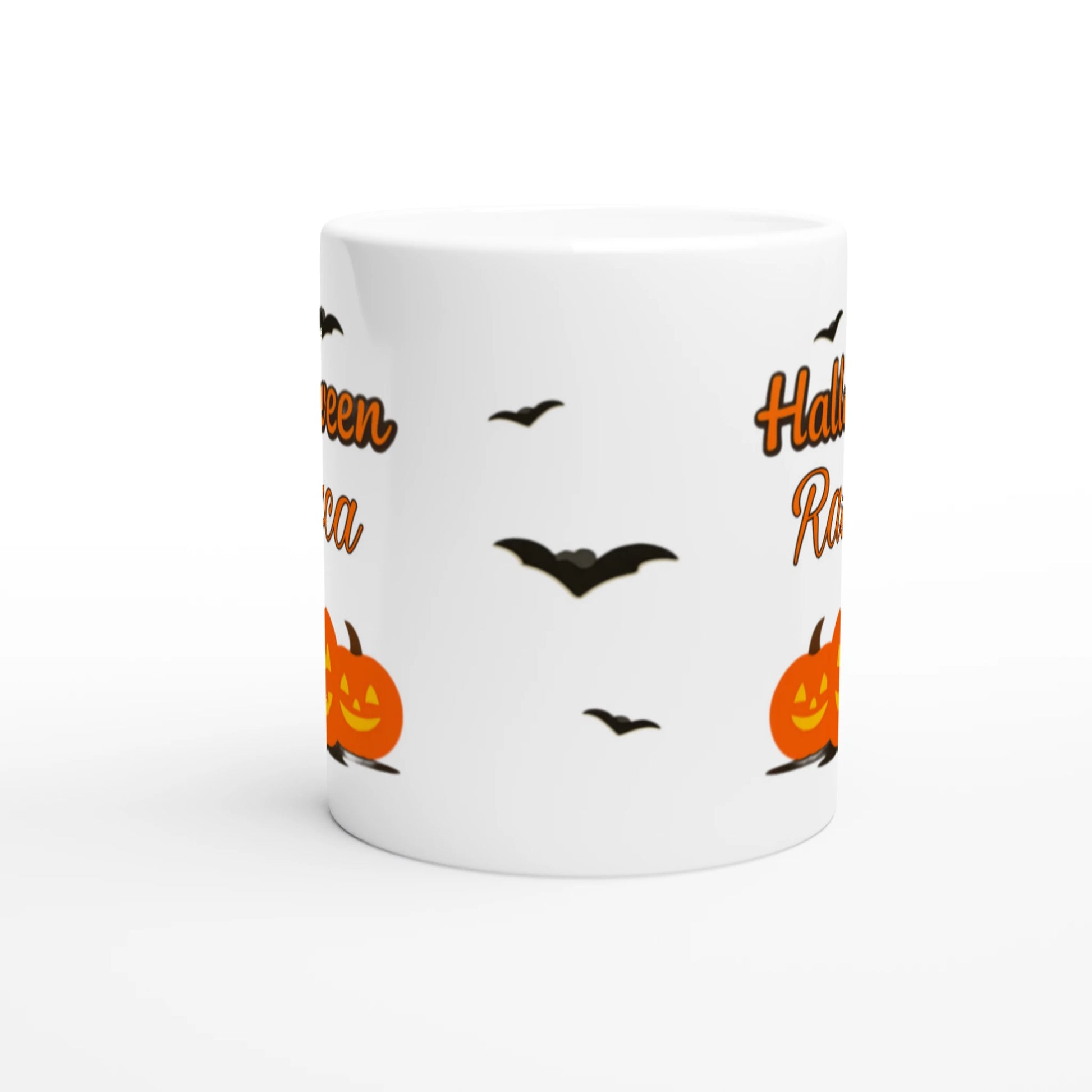 Cană Halloween personalizată cu numele Raluca, ceramică 325ml, vedere frontală