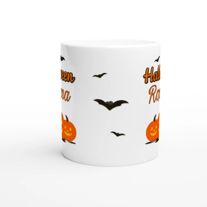Cană Halloween personalizată cu numele Roxana, ceramică 325ml, vedere frontală