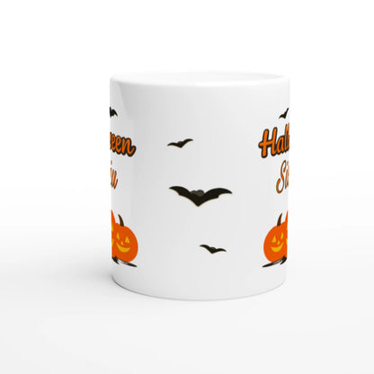 Cană Halloween personalizată cu numele Silviu, ceramică 325ml, vedere frontală