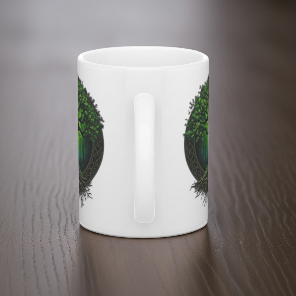 Cană personalizată ceramică 325 ml cu design celtic – vedere din spate cu simbol