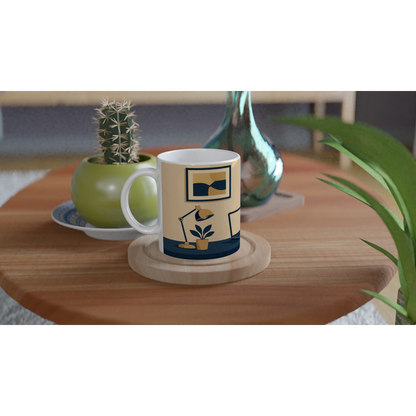 Cană ceramică 325 ml Urban Focus, vedere din față, design minimalist cu skyline urban