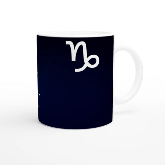 Cana zodiacală din ceramică 325 ml, vedere față, design sobru dedicat zodiei Capricorn