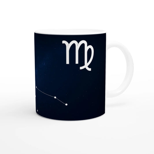 Cana zodiacală din ceramică 325 ml, vedere față, design minimalist dedicat zodiei Fecioară