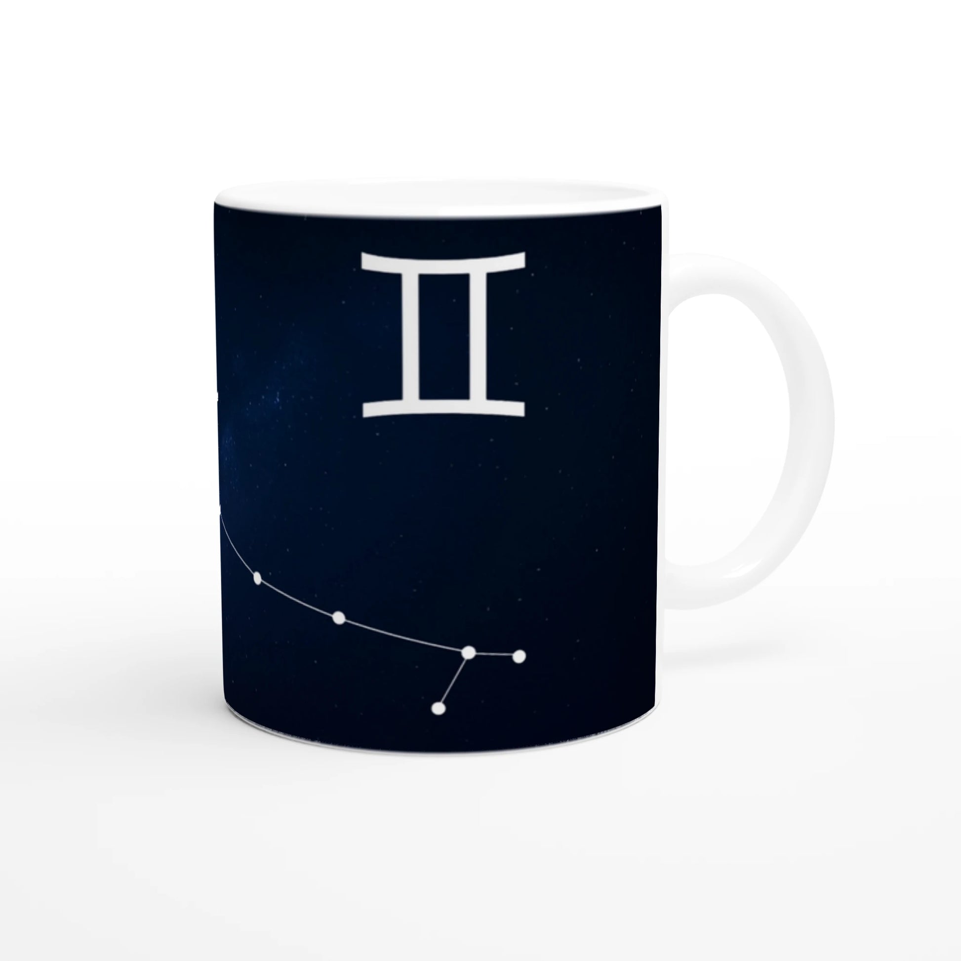Cana zodiacală din ceramică 325 ml, vedere față, design jucăuș dedicat zodiei Gemeni