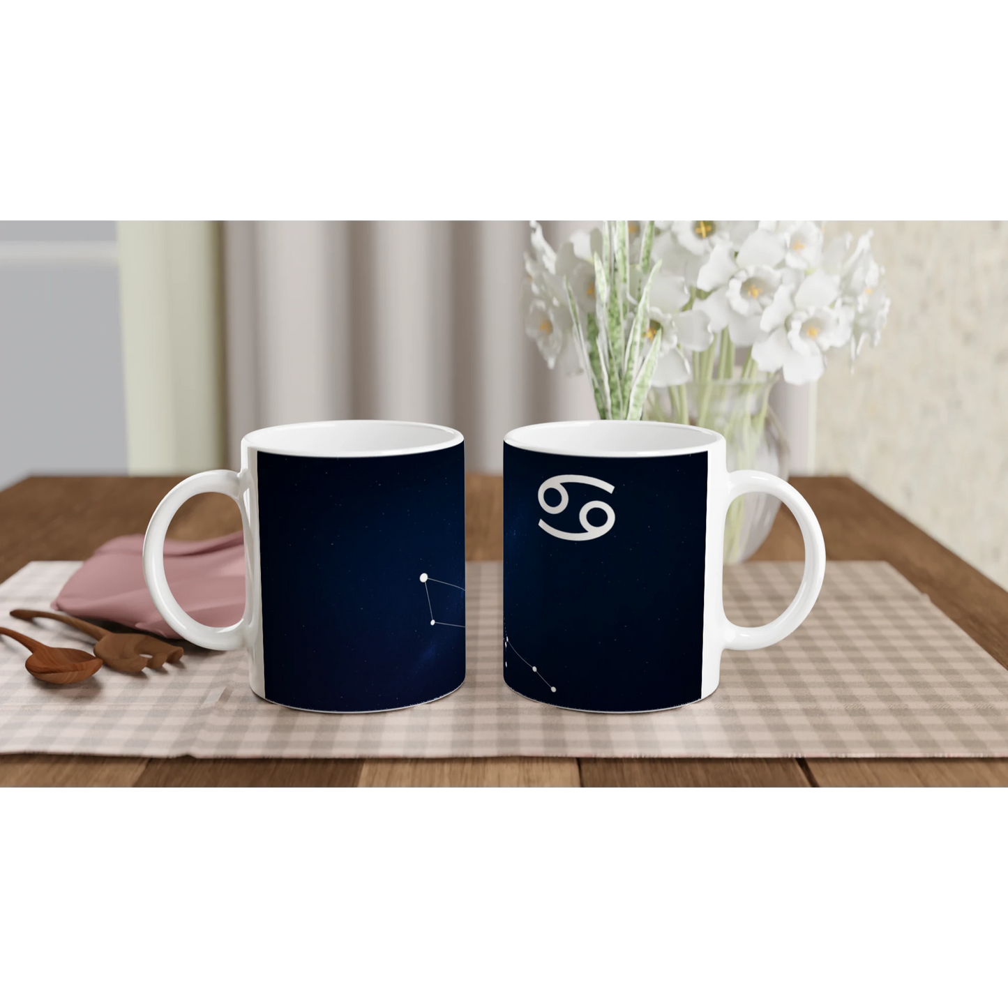Două căni zodiacale din ceramică 325 ml, design delicat dedicat zodiei Rac