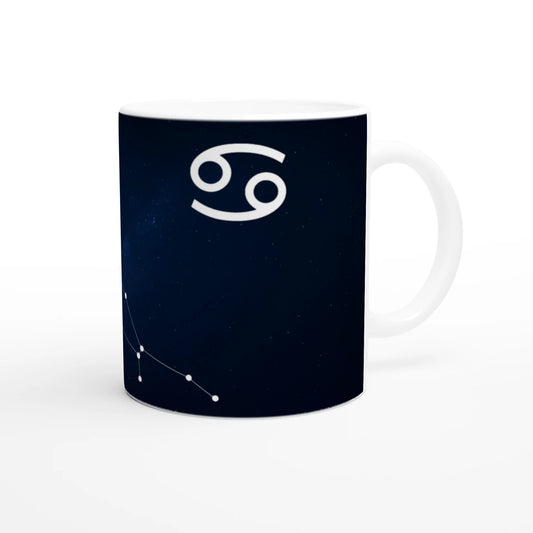 Cana zodiacală din ceramică 325 ml, vedere față, design delicat dedicat zodiei Rac
