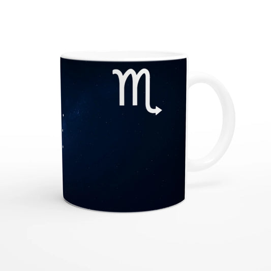 Cana zodiacală din ceramică 325 ml, vedere față, design profund dedicat zodiei Scorpion
