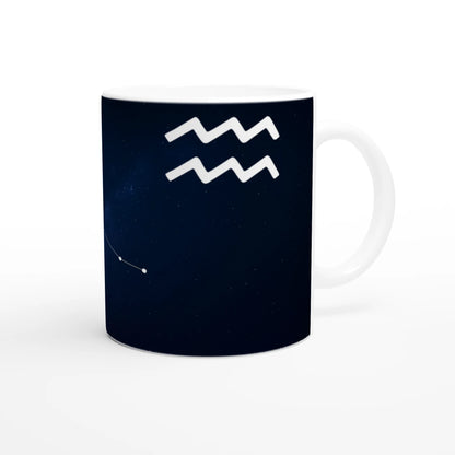 Cana zodiacală din ceramică 325 ml, vedere față, design unic dedicat zodiei Vărsător