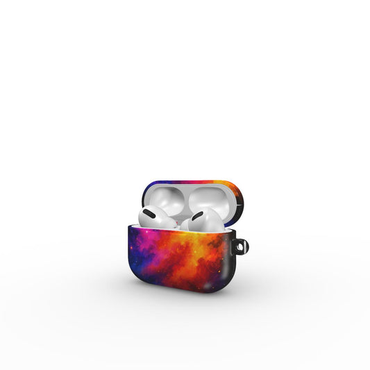Carcasă ultra-rezistentă pentru AirPods Pro, vedere față, design cosmic cu nebuloase colorate