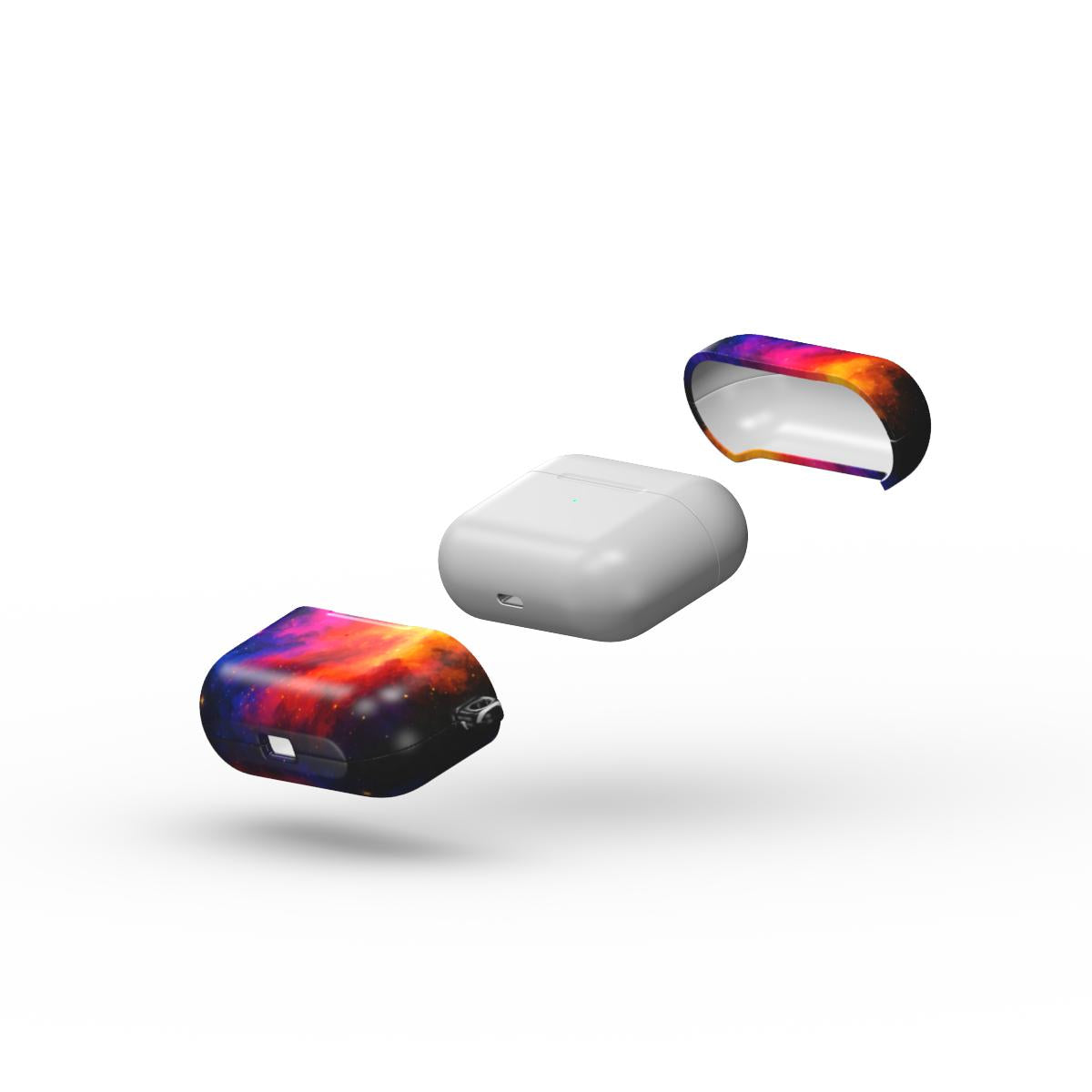 Carcasă ultra-rezistentă pentru AirPods Pro, vedere laterală, design cosmic cu nebuloase colorate