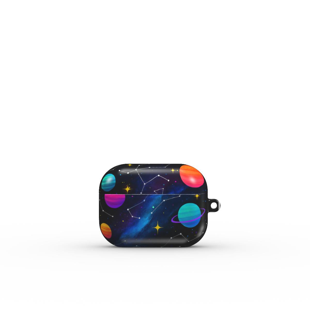Carcasă durabilă pentru AirPods Pro, vedere spate, design galactic cu planete și stele