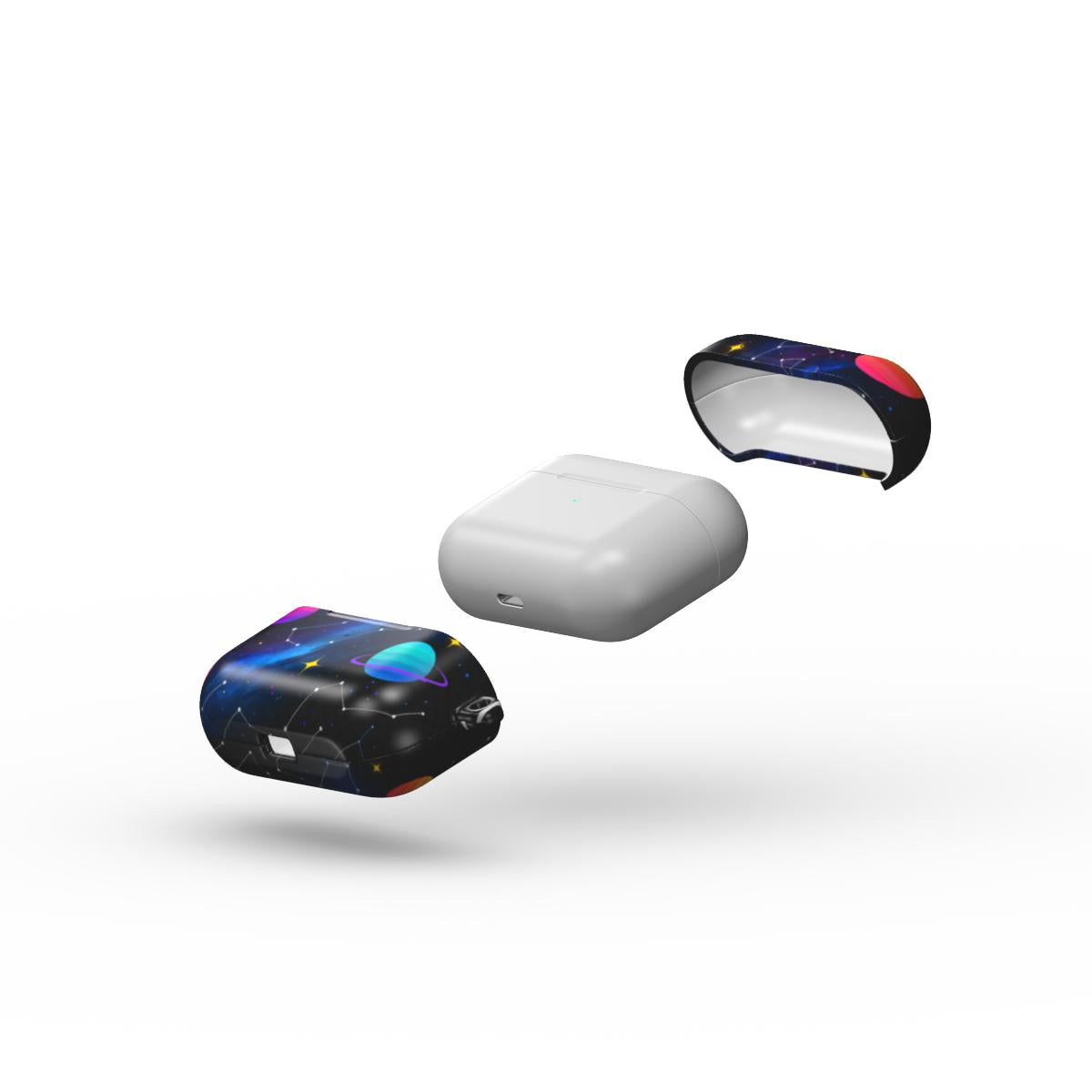 Carcasă durabilă pentru AirPods Pro, vedere laterală, design galactic cu planete și stele