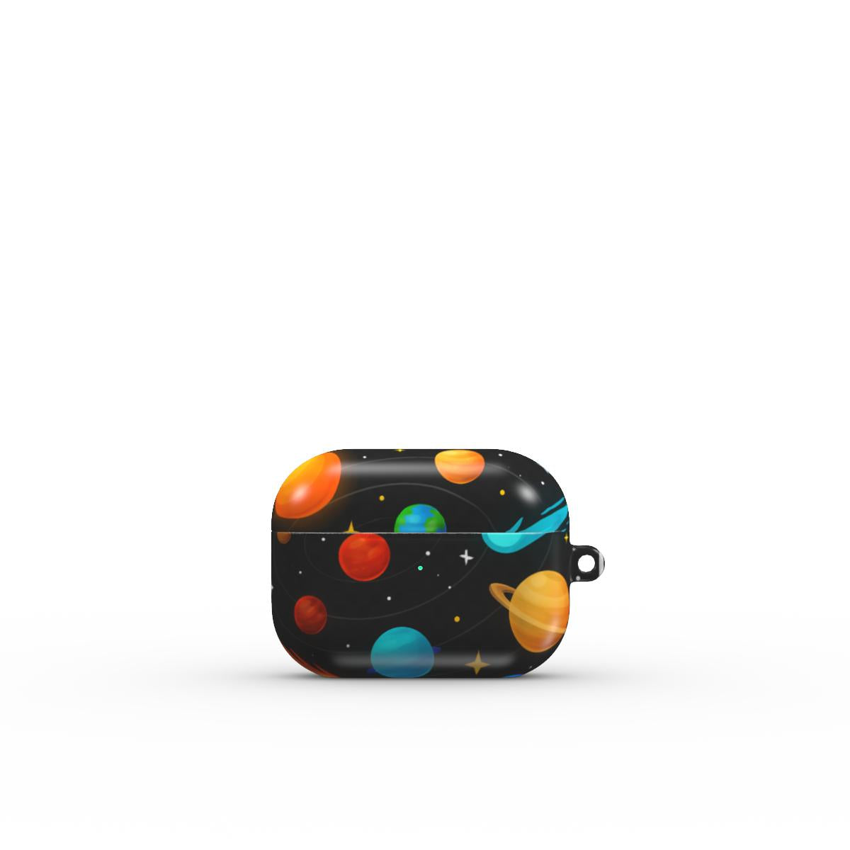 Carcasă ultra-rezistentă pentru AirPods Pro, vedere spate, design cosmic cu planete și stele
