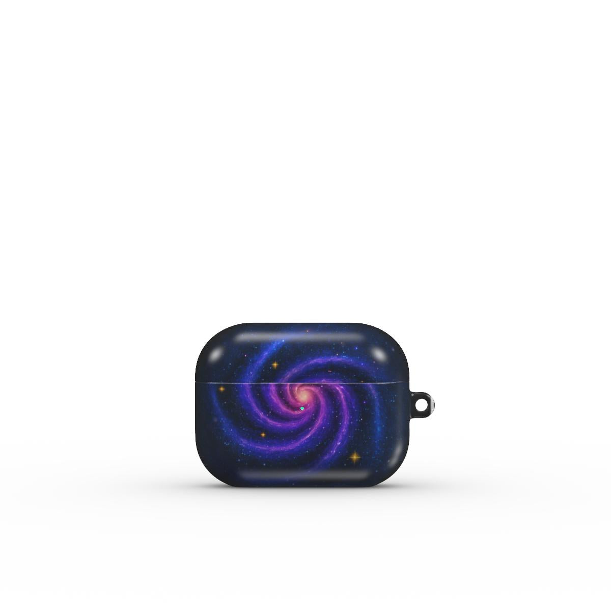 Carcasă ultra-rezistentă pentru AirPods Pro, vedere spate, design cosmic mov cu galaxii și stele