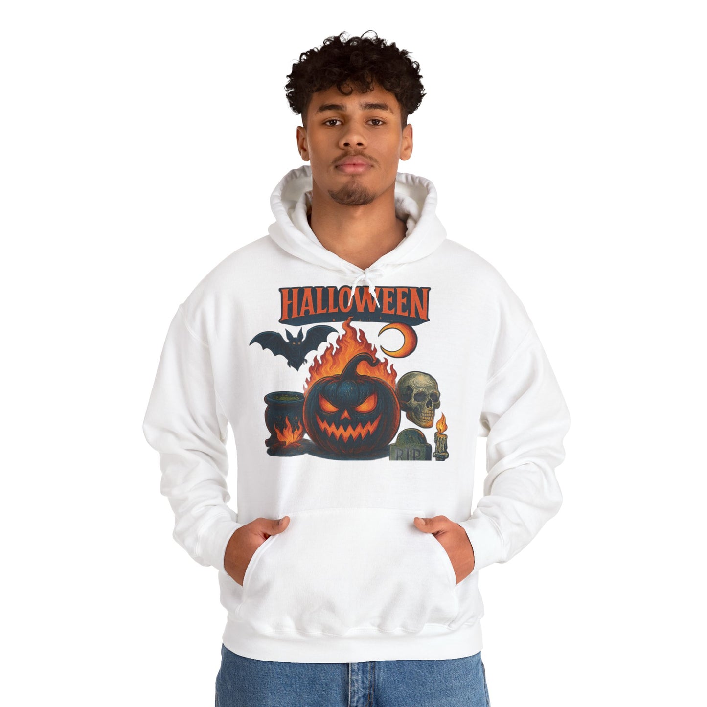 Hanorac unisex Halloween alb – pe model