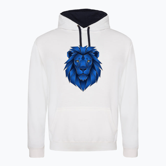 Hanorac unisex Varsity JH003 AWD on white background, front view showing geometric lion print and contrast hood