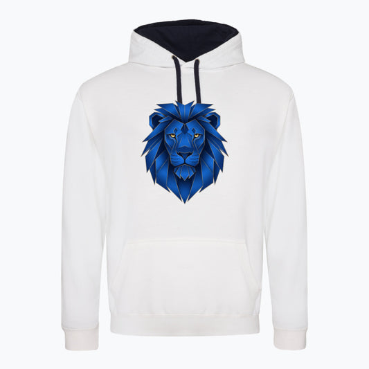 Hanorac unisex Varsity JH003 AWD on white background, front view showing geometric lion print and contrast hood
