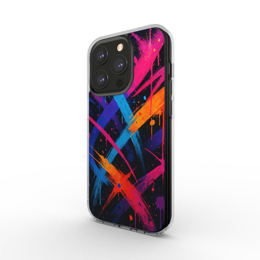 Husă transparentă Color Rush pentru iPhone, vedee lateral, design abstract urban multicolor