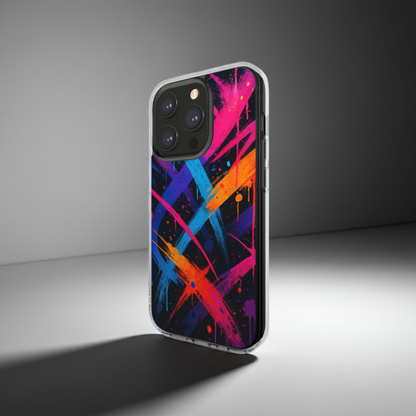 Husă transparentă Color Rush pentru iPhone, vedee lateral, design abstract urban multicolor