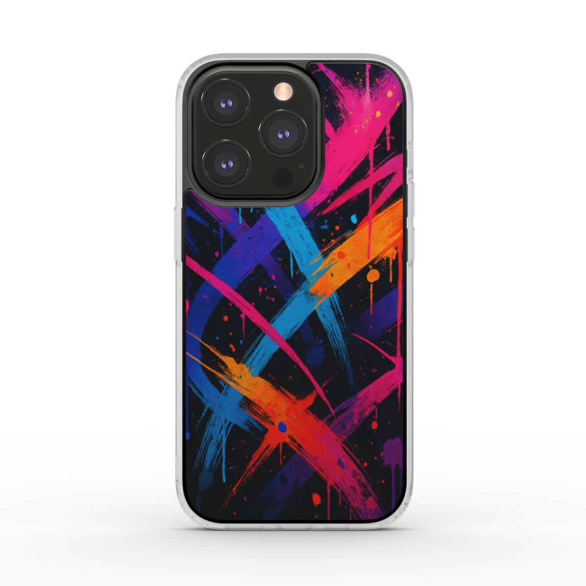 Husă transparentă Color Rush pentru iPhone, vedere față, design abstract urban multicolor