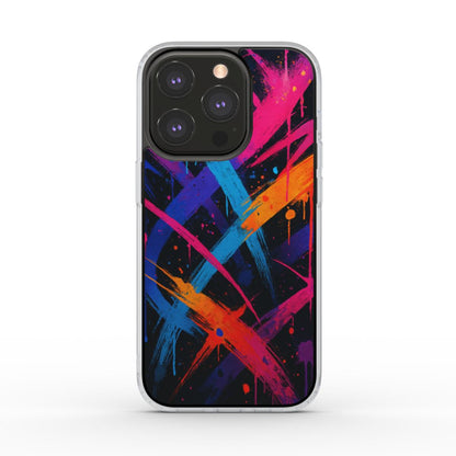 Husă transparentă Color Rush pentru iPhone, vedere față, design abstract urban multicolor